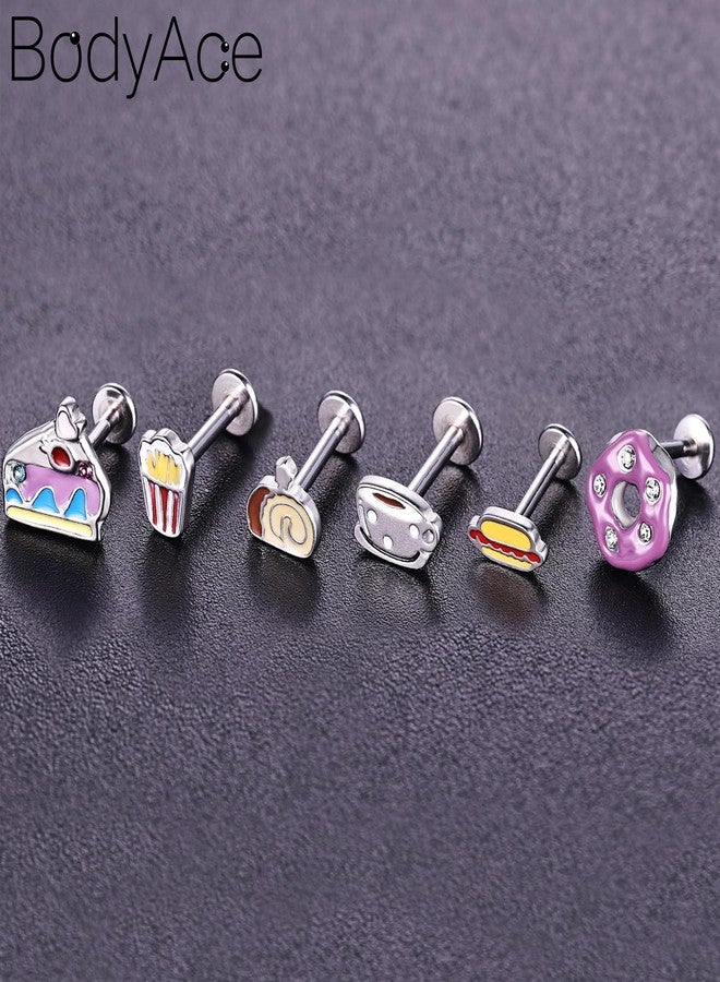 BodyAce 16G/18G Stud Piercings Jewelry Food Fruit Lip Studs Labret Ring Surgical Steel Flat Back Earrings for Nose Conch Lip Medusa Tragus Piercing Internal Thread [A;18G;BL:6mm] - Image 4